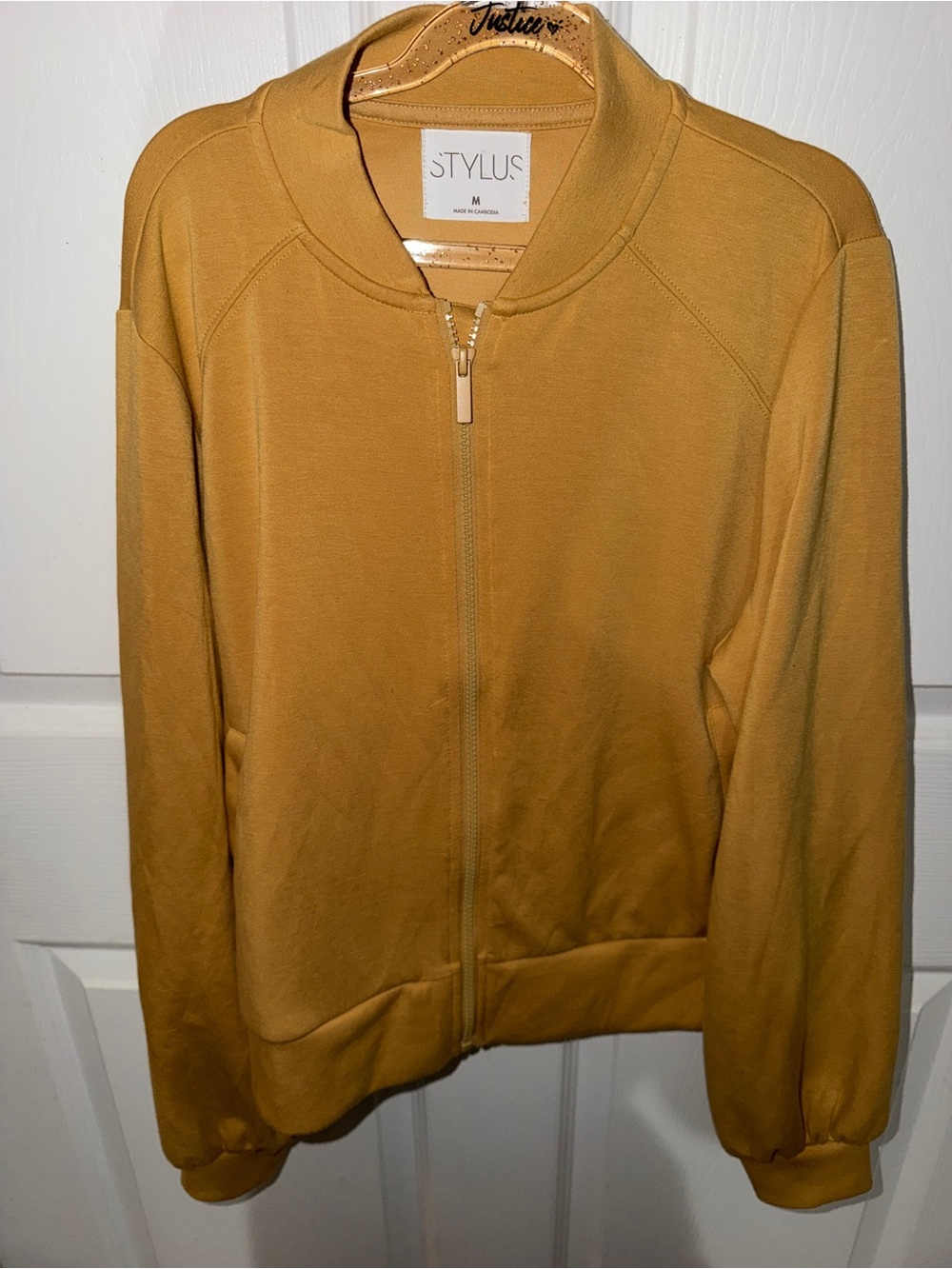 STYLUS Mustard Yellow Zip-Up Women's Bomber Cardigan